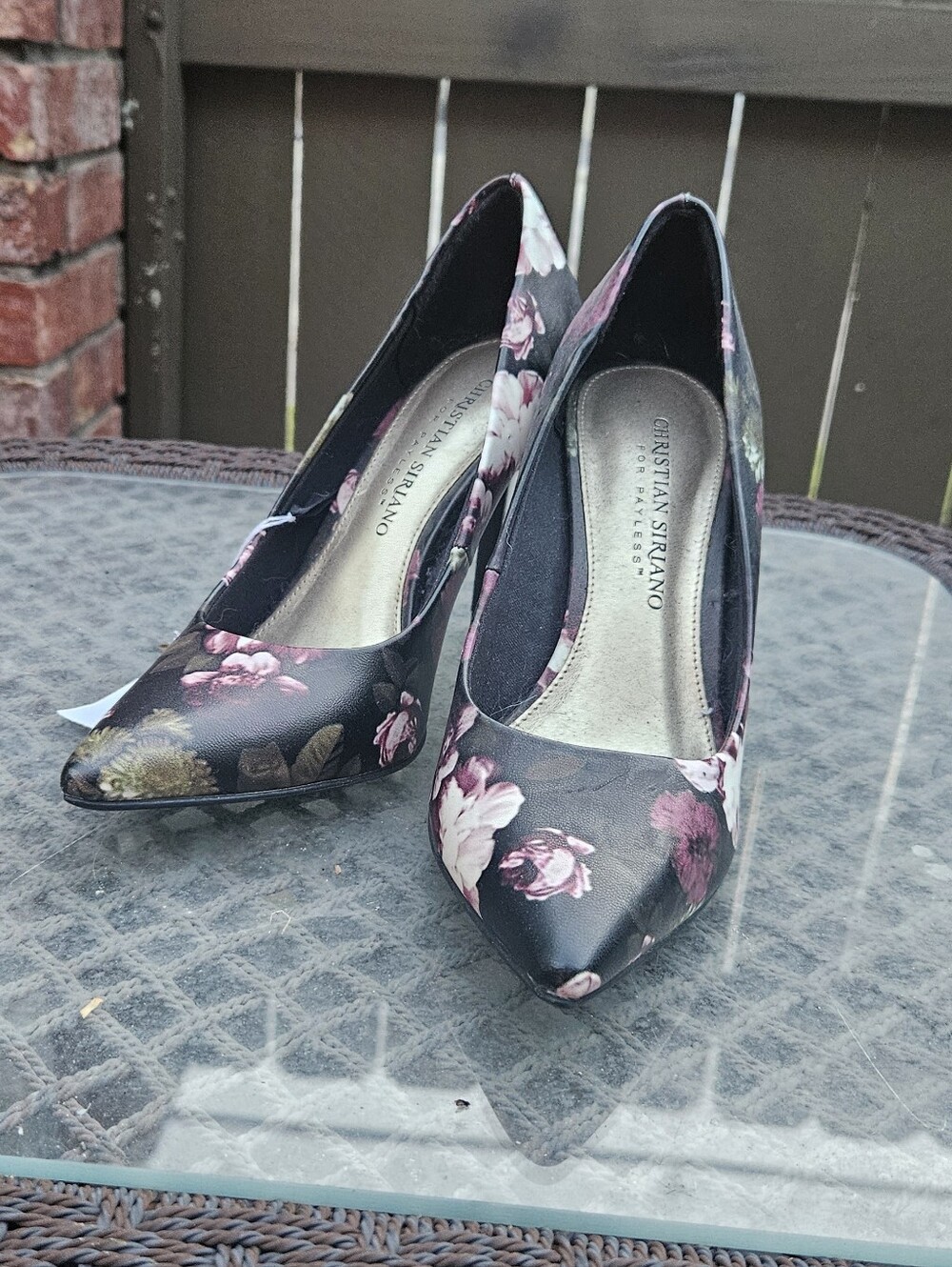 Christian Siriano Black Floral Pointed Toe Heels with Pink Roses
